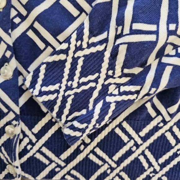 LL Bean Cardigan Sweater Top Womens Small Blue White Supima Cotton Long Sleeve - Picture 4 of 8